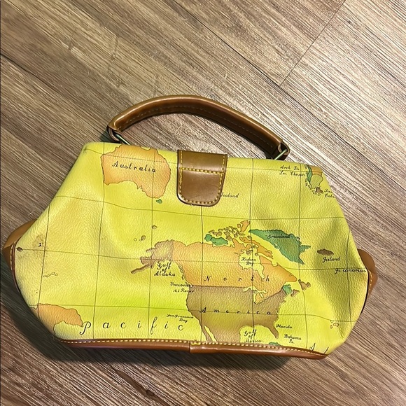 Alviero Martini Yellow and Brown Travel Bag with Map Design
